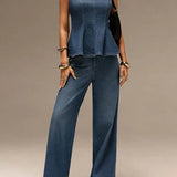 Ida | Sleeveless Denim Set with Ruffles