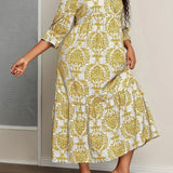 Molly | Cream Mosaic-Print Maxi Dress