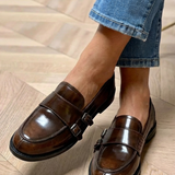 Maevie | Brown Buckle Loafers