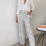 Lysa | White Top & Geometric Trouser Set