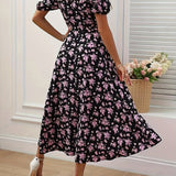 Fleur | Black Pink-Floral Midi Dress