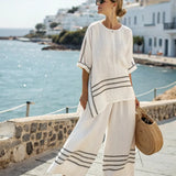 Lucia | White Striped Trouser Set