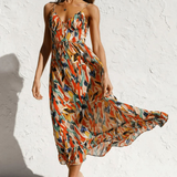 Eli | Orange Abstract Twist-Front Dress