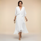 Emi | Red Wrap Flutter-Sleeve Dress