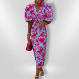 Orla | Blue Abstract Puff-Sleeve Dress