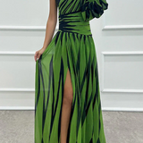 Hazel | Black Striped One-Shoulder Dress