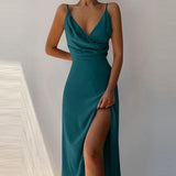 Aria | Champagne Ruched Split Maxi Dress