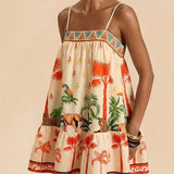 Solene | Green Animal-Print Strap Dress
