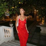 Eila | Red Ruffle Strap Maxi Dress