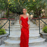 Eila | Red Ruffle Strap Maxi Dress