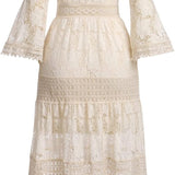 Amary | Ivory Lace Bell-Sleeve Maxi Dress