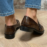 Maevie | Brown Buckle Loafers