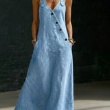 Elena | Denim Overall Dress with Button Placket