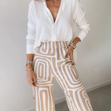 Lysa | White Top & Geometric Trouser Set