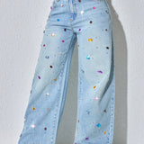 Maya | Light Blue Colourful Embellished Jeans