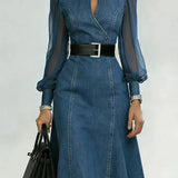 Linda | Denim Dress with Organza Sleeves