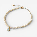 Pearl Necklace with Moonstone in Gold