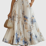 Rowella | Ivory Blue-Floral Pleated Dress