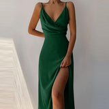 Aria | Champagne Ruched Split Maxi Dress