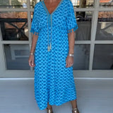 Felicity | Blue Geometric V-Neck Dress