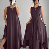 Amandine | Beige Belted Asymmetric Dress