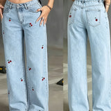 Ruby | Light Blue Embroidered Wide-Leg Jeans