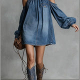 Alessia | Denim Mini Dress with Halter Neck