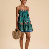 Solene | Green Animal-Print Strap Dress