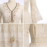 Amary | Ivory Lace Bell-Sleeve Maxi Dress