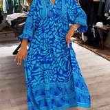 Carmilla | Blue Leaf-Print Maxi Dress