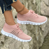 Emmeline | Pink Knit Lace-Up Sneakers