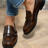 Maevie | Brown Buckle Loafers