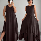 Amandine | Beige Belted Asymmetric Dress