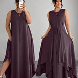 Amandine | Beige Belted Asymmetric Dress