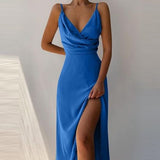 Aria | Champagne Ruched Split Maxi Dress