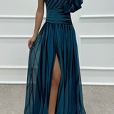 Hazel | Black Striped One-Shoulder Dress