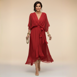Emi | Red Wrap Flutter-Sleeve Dress