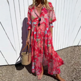 Marissa | Blue Leaf-Print Button Dress