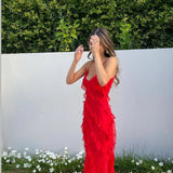 Eila | Red Ruffle Strap Maxi Dress