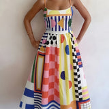 Isabeau | Multicolour Geometric Strap Dress