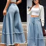 Lila | Light Blue Pleated Wide-Leg Jeans