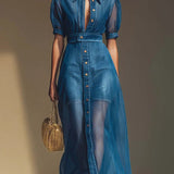 Sarah | Organza Maxi Dress with Denim Details