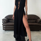 Zolla | Black Cut-Out Split Maxi Dress