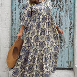 Molly | Cream Mosaic-Print Maxi Dress
