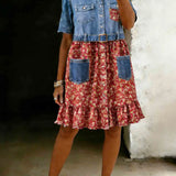 Valérie | Denim Dress with Floral Pattern and Buttons