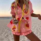Lena | Pink Coastal Print Shirt & Shorts Set