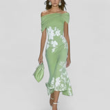Isabella | Green Floral Off-Shoulder Dress
