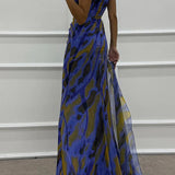 Mia | Blue Abstract Draped Maxi Dress