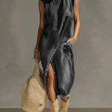 Frida | Sleeveless Denim Dress with Stand Collar