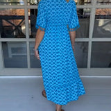 Felicity | Blue Geometric V-Neck Dress